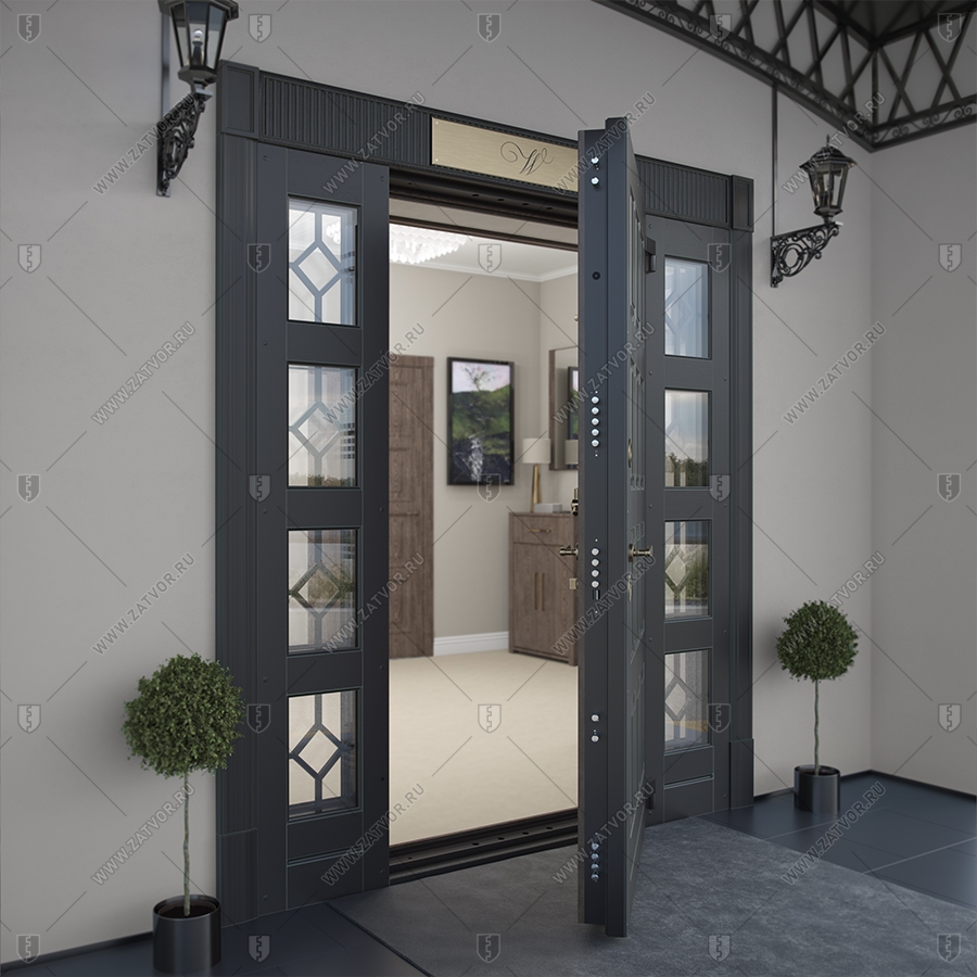 Входная группа в коттедж со стёклами и решётками "Эффракоридон" БАСТИОН-3_6