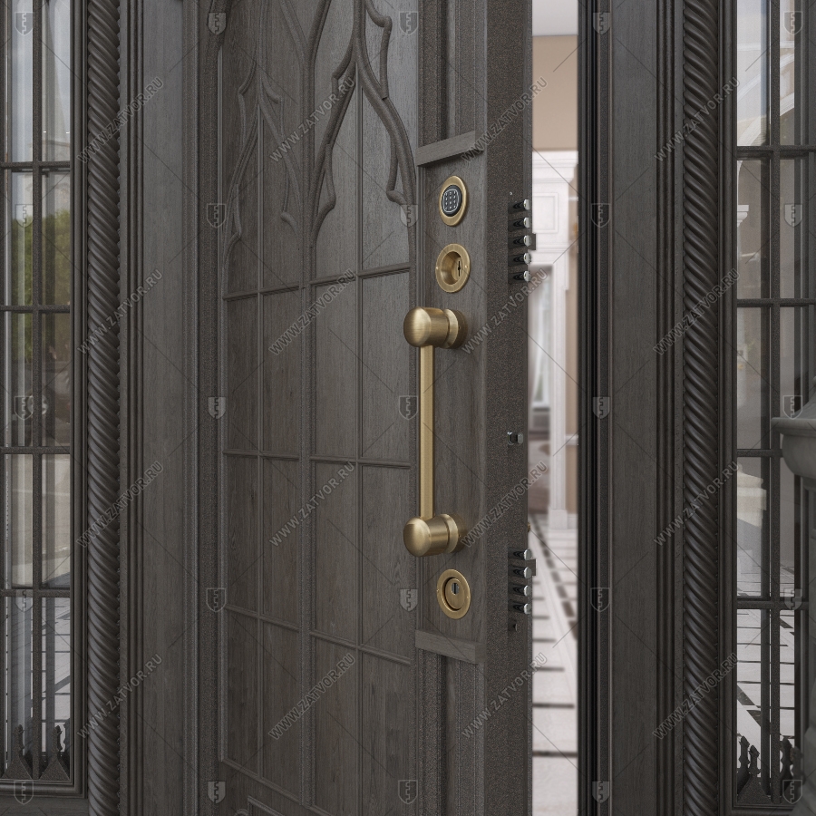 Входная группа в коттедж арочная со стеклом и решётками "Немезида" БАСТИОН-2_8