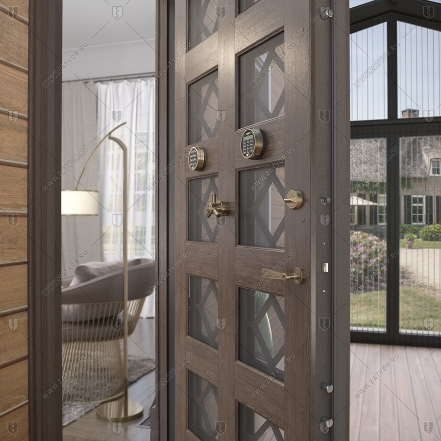 Входная группа в коттедж со стёклами и решётками "Порфирион" БАСТИОН-3_9