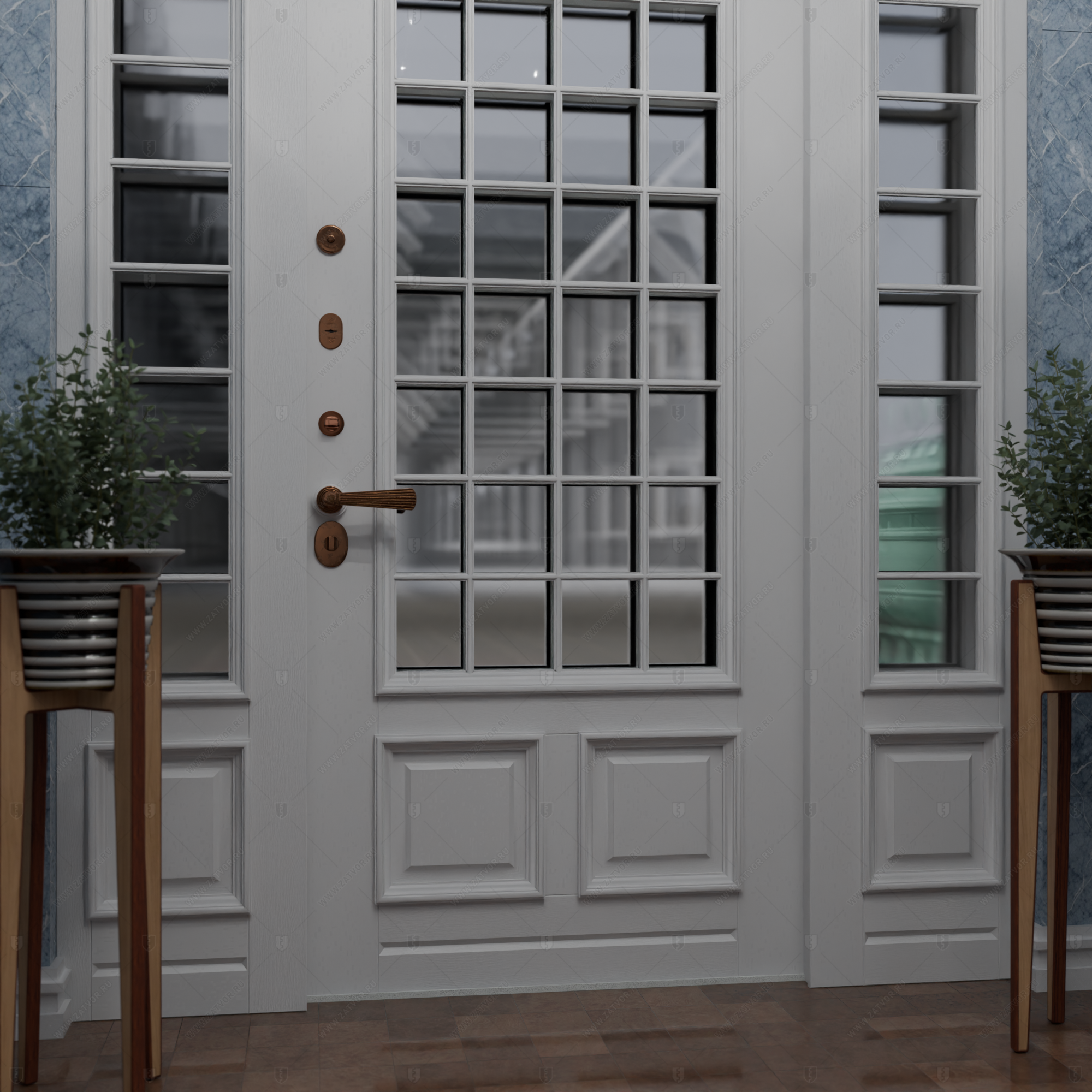 Входная группа в коттедж со стёклами и решётками "Камена" БАСТИОН-3_11