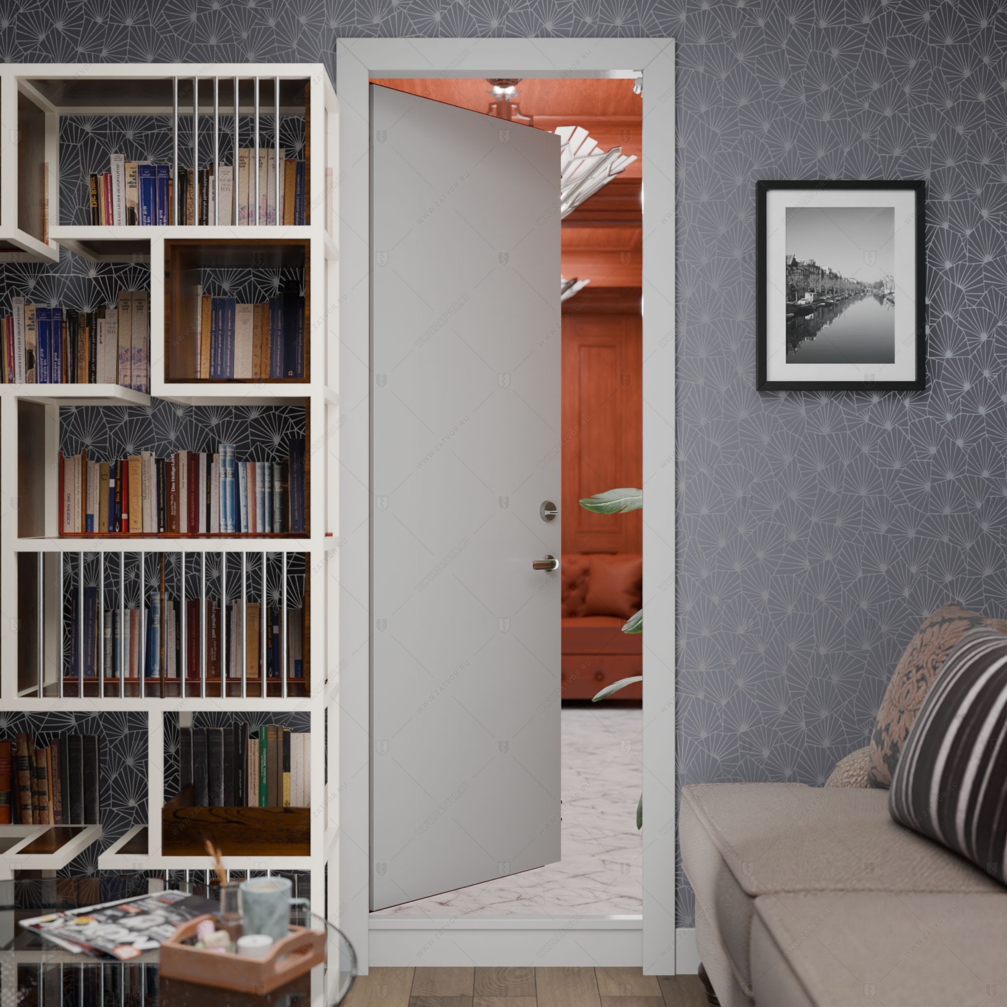 Скрытая (потайная) дверь "Электра" БАСТИОН-1 с наружной панелью из зеркала_7