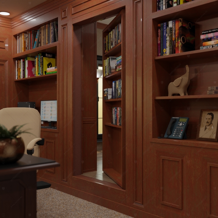 Скрытая дверь "Зеве" СуперЛюкс с панелью в виде книжного шкафа_6