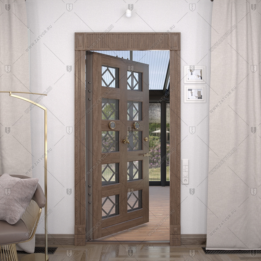 Входная группа в коттедж со стёклами и решётками "Порфирион" БАСТИОН-3_7