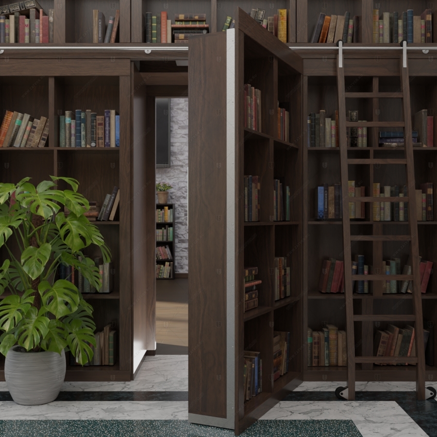 Скрытая дверь "Аргос" СуперЛюкс с панелью в виде книжного шкафа_6