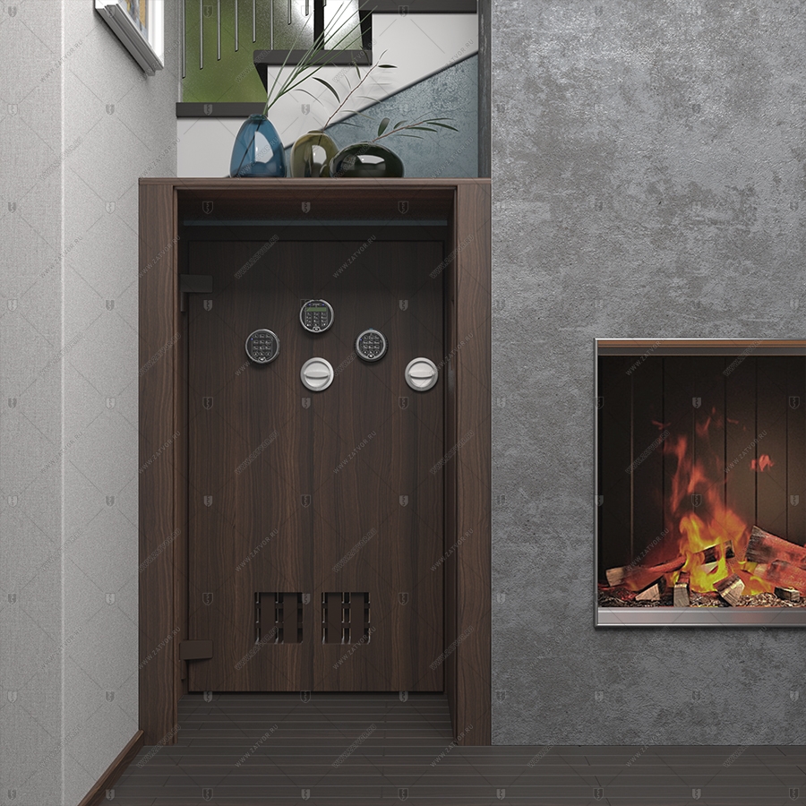 Комплект из двух дверей: защитная дверь "Ройк" БАСТИОН-3 и выкатной книжный шкаф с полками_7