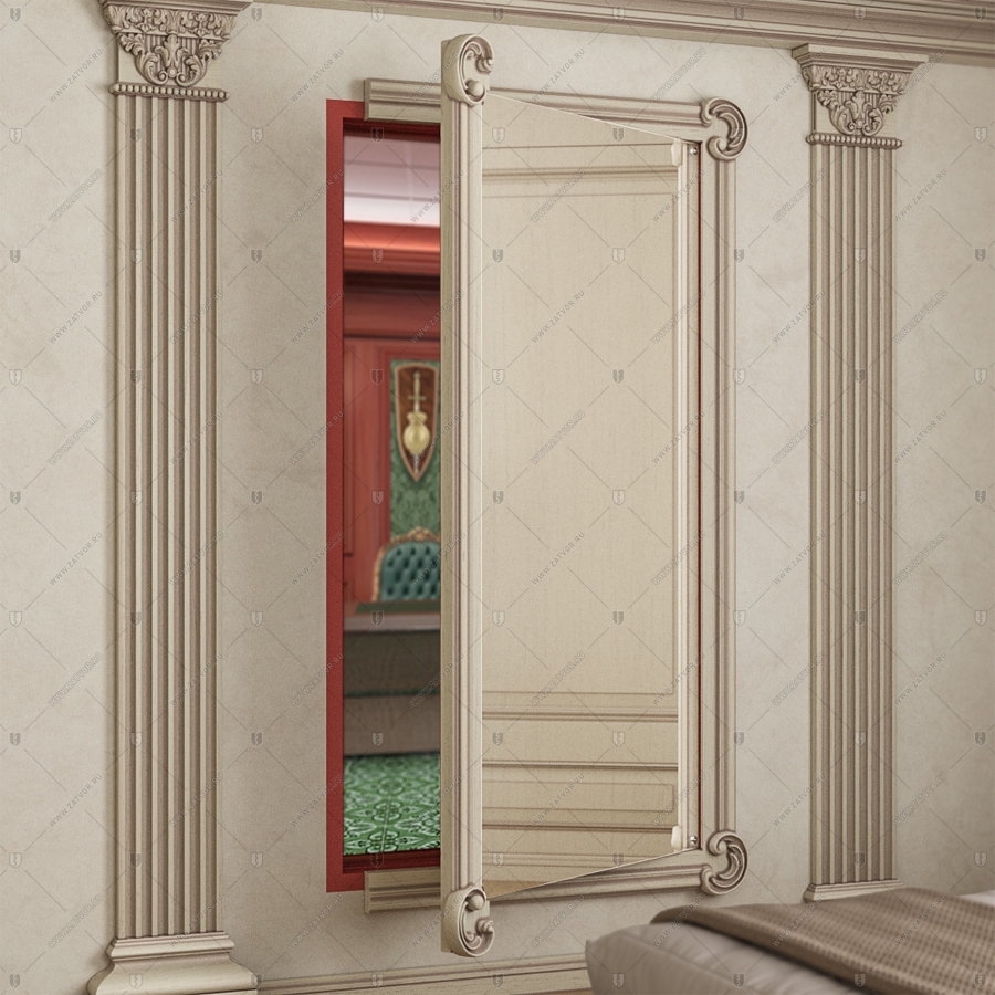 Скрытая дверь "Омикрон" СуперЛюкс с наружной панелью из зеркала_8