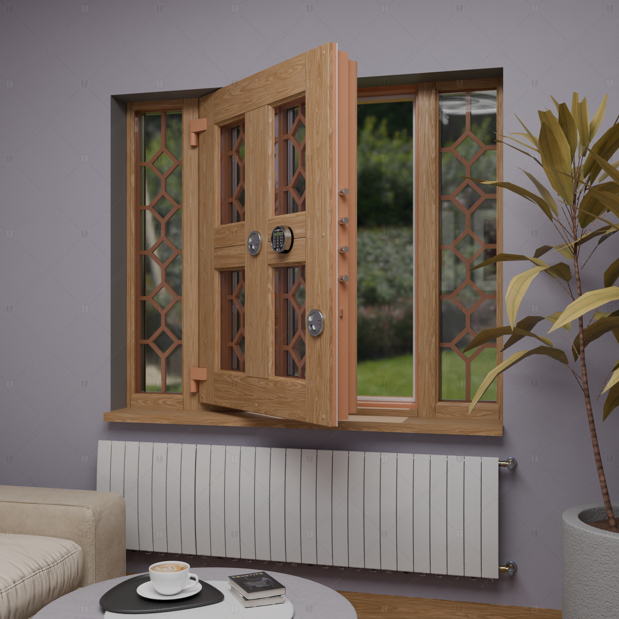 Оконная бронированная открывающаяся группа со стеклом и решетками BR4_7