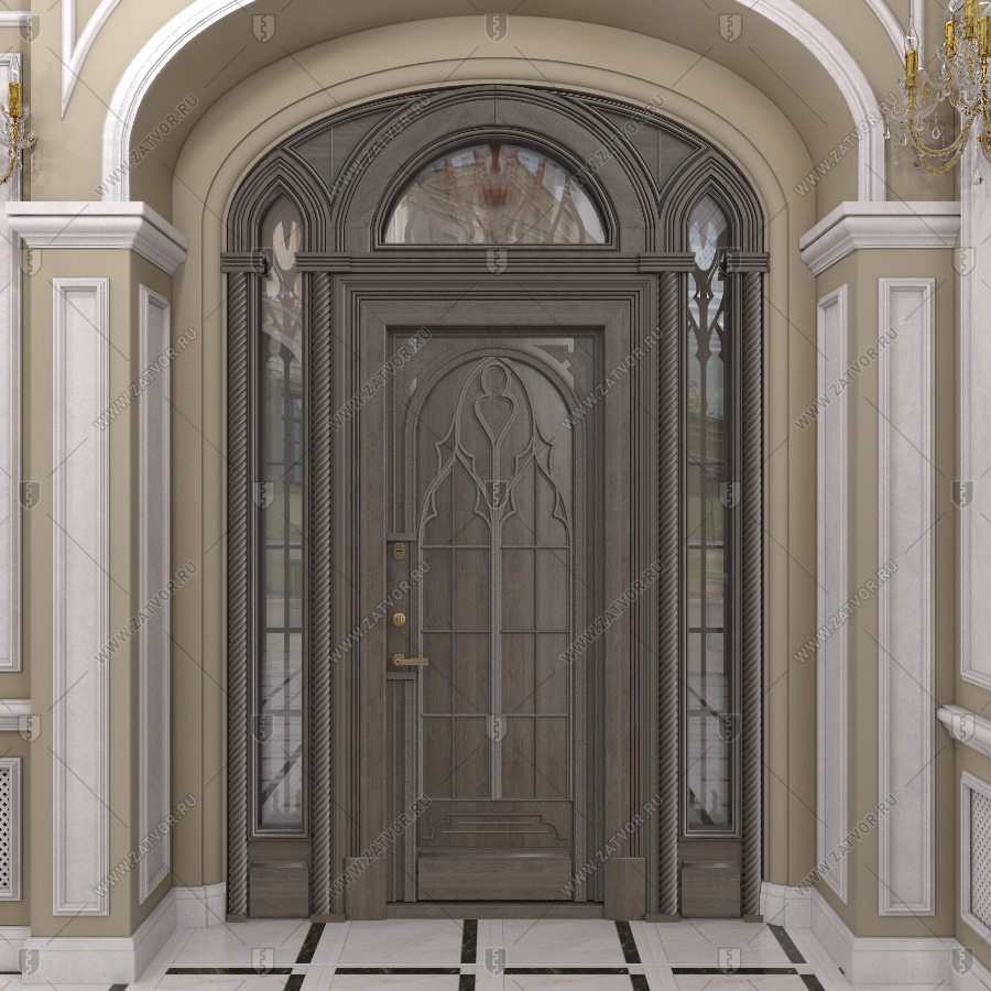 Входная группа в коттедж арочная со стеклом и решётками "Немезида" БАСТИОН-2_3