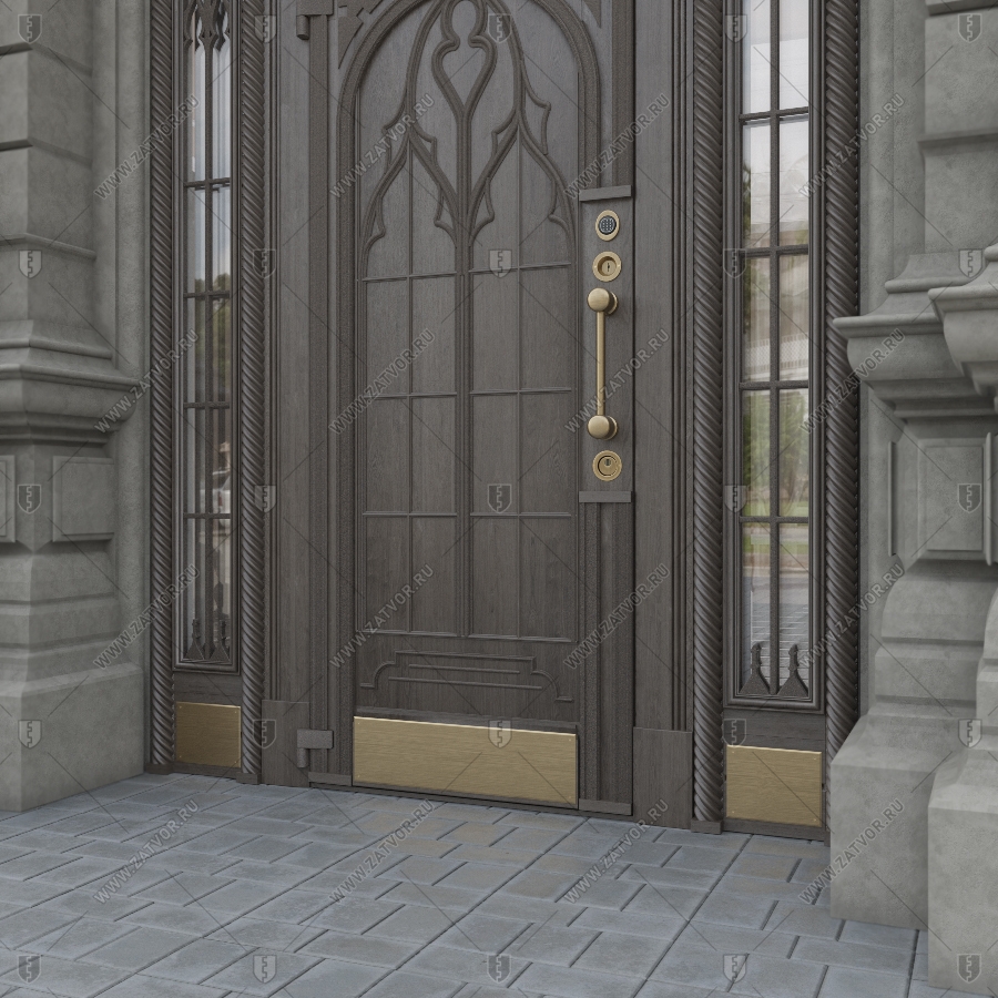 Входная группа в коттедж арочная со стеклом и решётками "Немезида" БАСТИОН-2_12