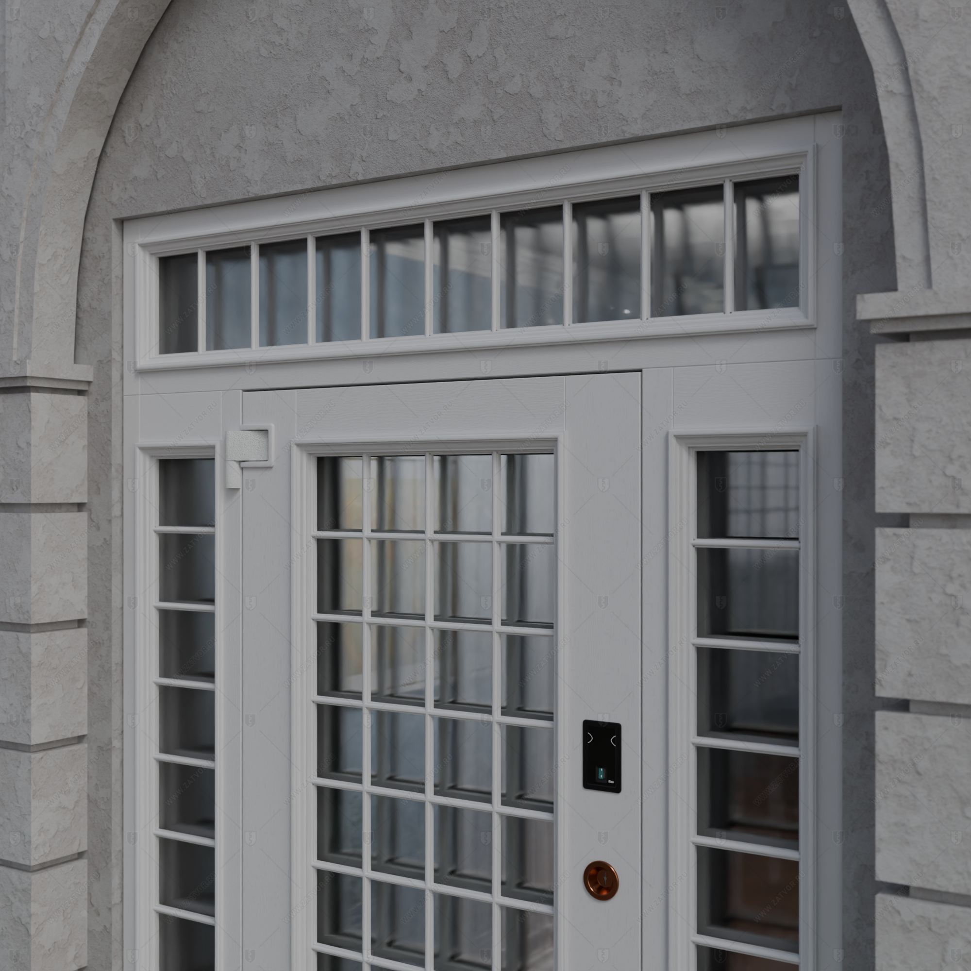 Входная группа в коттедж со стёклами и решётками "Камена" БАСТИОН-3_8