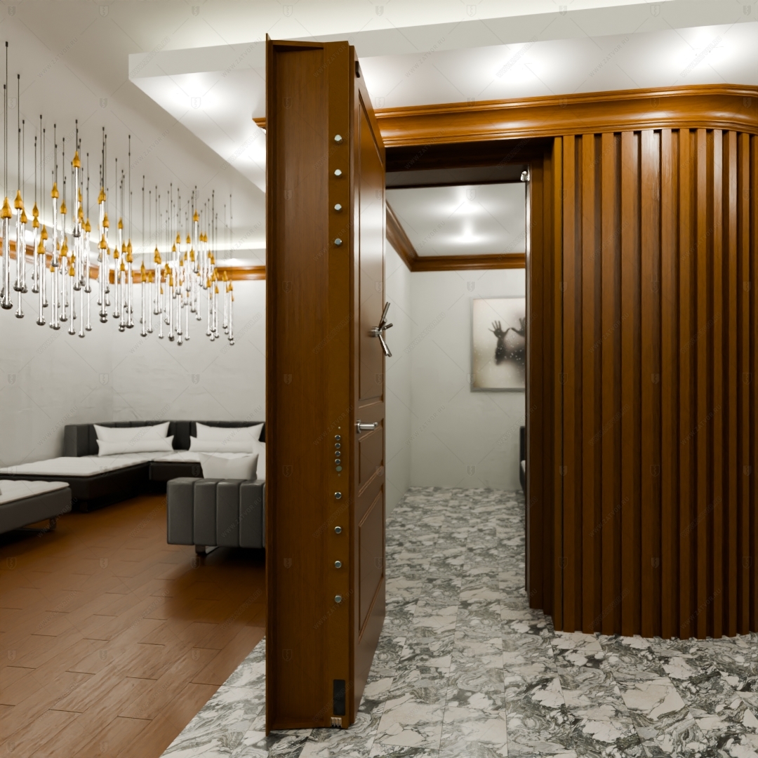 Скрытая дверь "Пеоней" БАСТИОН-1 с панелью в виде книжного шкафа_4