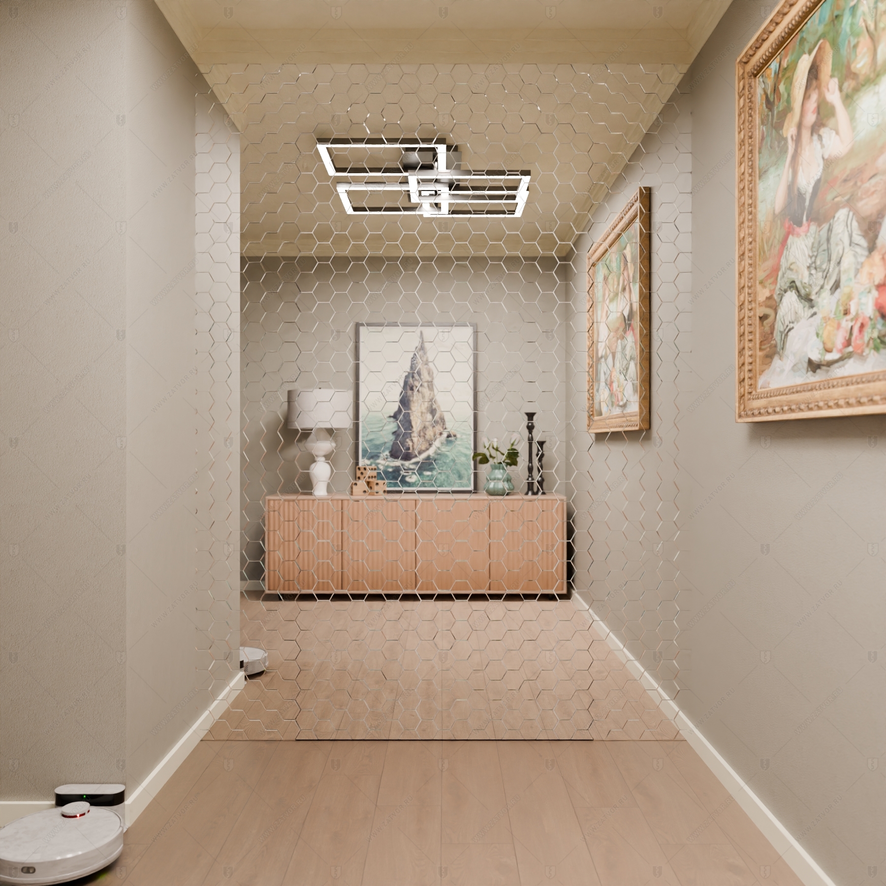 Скрытая (потайная) дверь "Панопт" БАСТИОН-1 с наружной панелью из зеркальной плитки_2