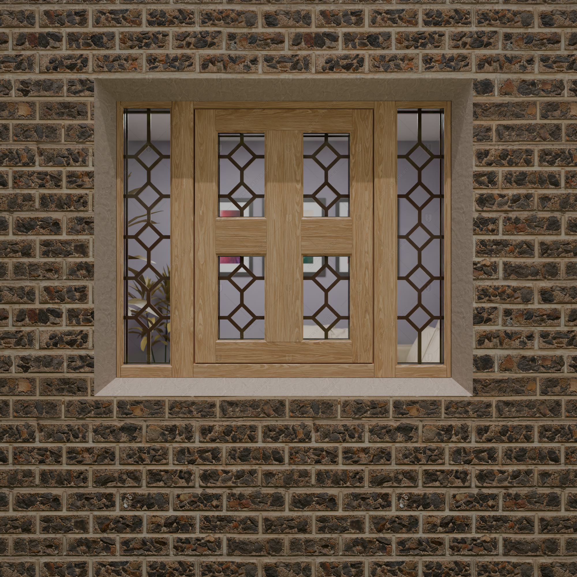 Оконная бронированная открывающаяся группа со стеклом и решетками BR4_2