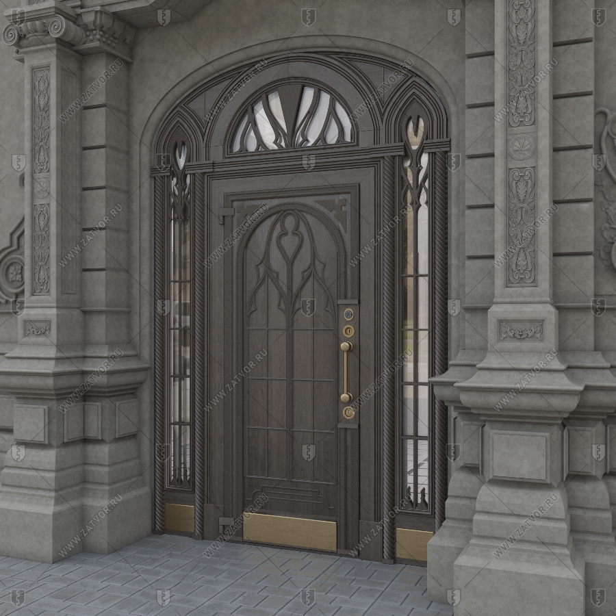 Входная группа в коттедж арочная со стеклом и решётками "Немезида" БАСТИОН-2_4