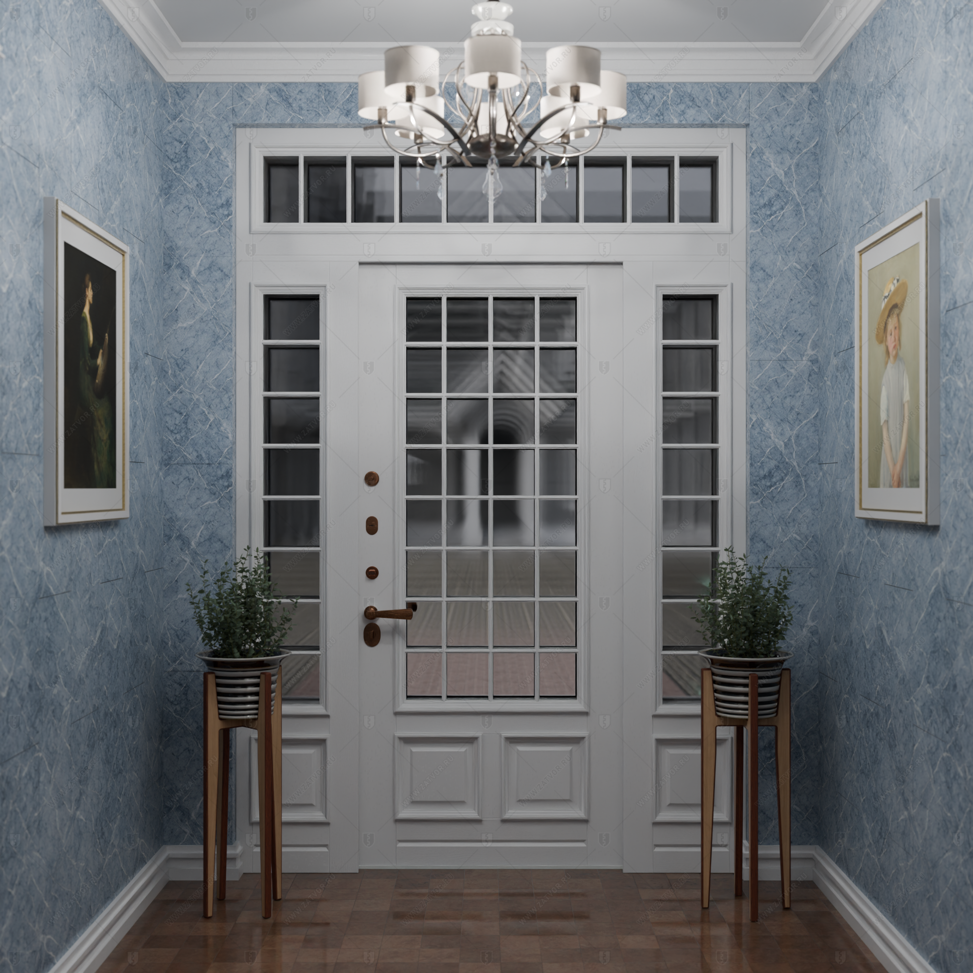 Входная группа в коттедж со стёклами и решётками "Камена" БАСТИОН-3_3