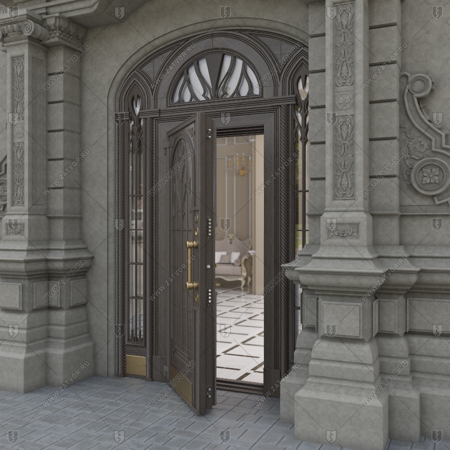 Входная группа в коттедж арочная со стеклом и решётками "Немезида" БАСТИОН-2_6