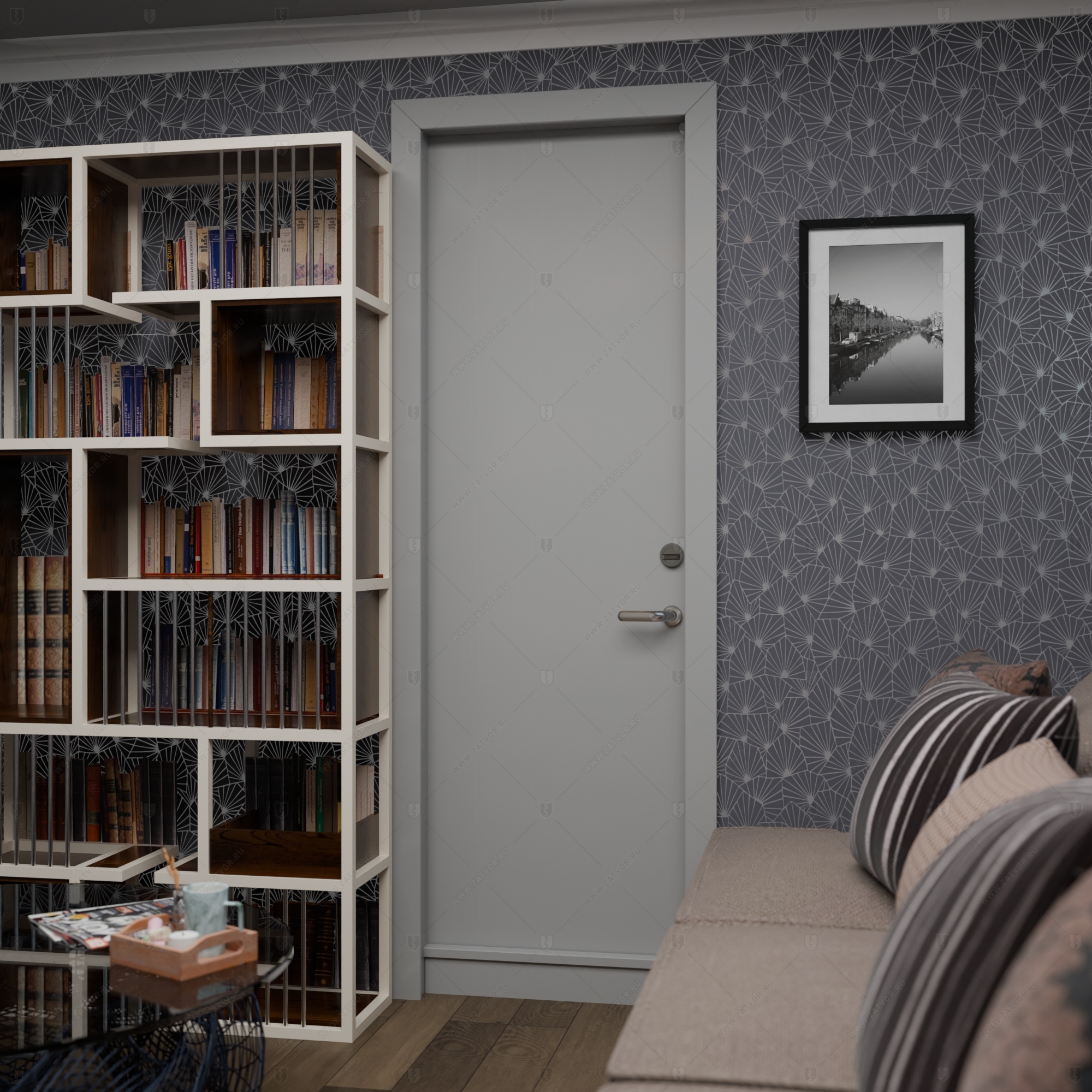 Скрытая (потайная) дверь "Электра" БАСТИОН-1 с наружной панелью из зеркала_5