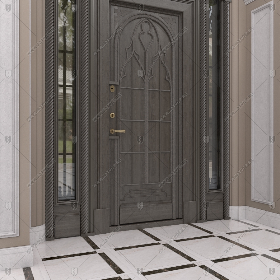 Входная группа в коттедж арочная со стеклом и решётками "Немезида" БАСТИОН-2_13