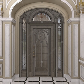 Входная группа в коттедж арочная со стеклом и решётками "Немезида" БАСТИОН-2_1