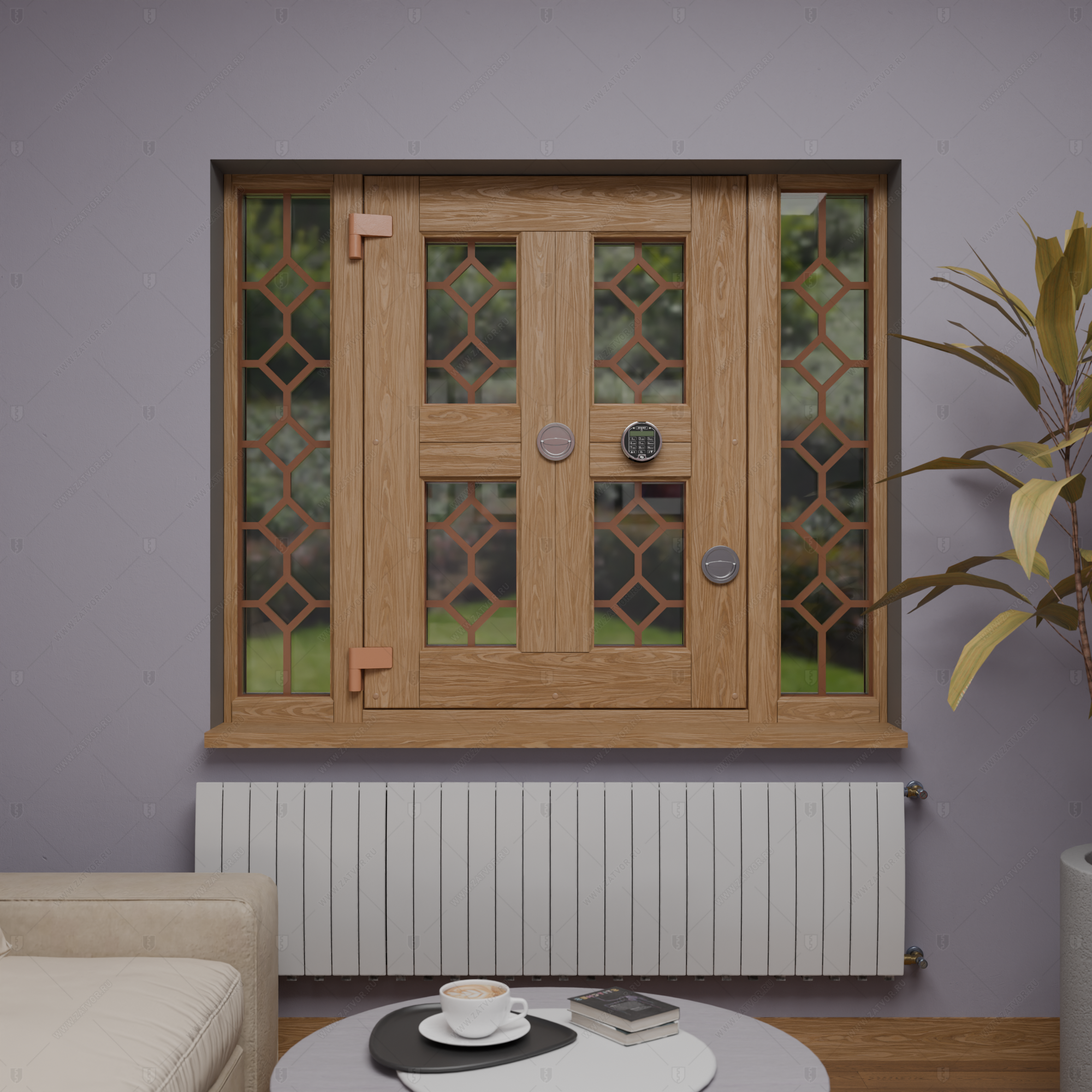 Оконная бронированная открывающаяся группа со стеклом и решетками BR4_1